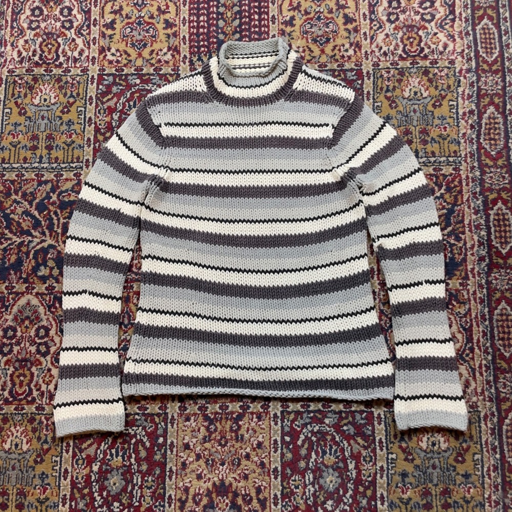 VTG 2002 GAP Striped Mock Neck Sweater Knit Cotton Acrylic‎ chunky holiday
